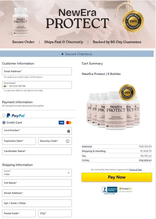 NewEra Protect secure checkout page